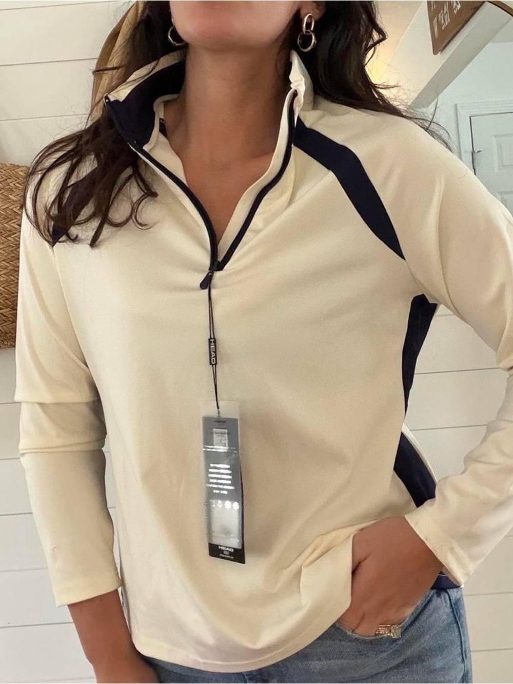 NWT Head Golf White and Navy Quarter-Zip Pullover - Medium